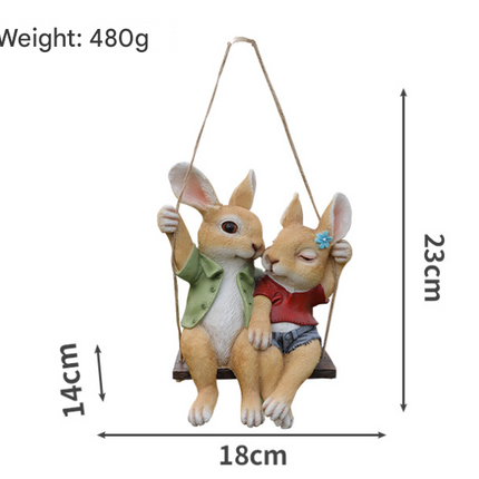Cartoon Rabbit Couple Swing Garden Ornament - Charming Resin Decor