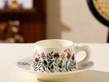 Vintage Floral Ceramic Coffee Cup & Saucer Set(White disc-green floral)