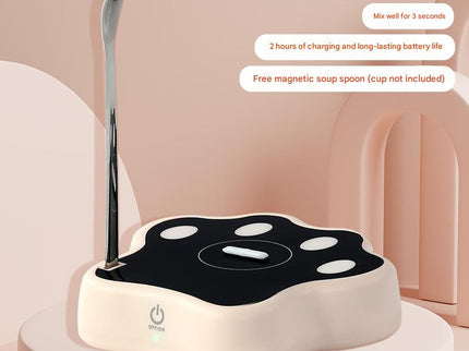 Beige Cute Paw Print Self-Stirring Coaster - Electric Coffee & Milk Mixer