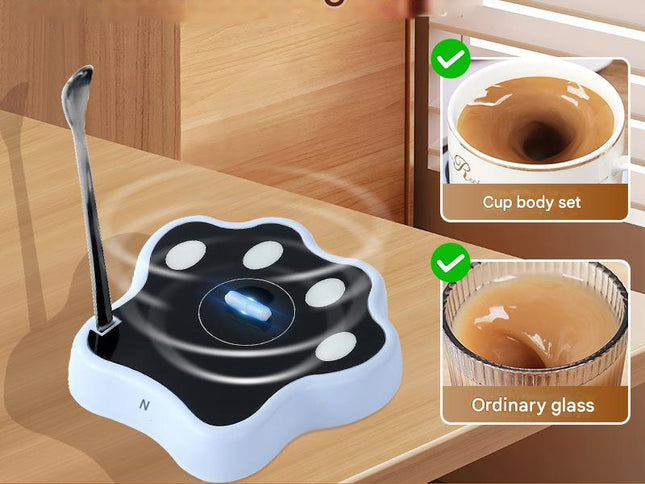 Blue Cute Paw Print Self-Stirring Coaster - Electric Coffee & Milk Mixer