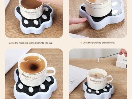 Blue Cute Paw Print Self-Stirring Coaster - Electric Coffee & Milk Mixer
