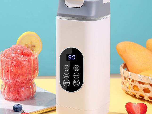 White Rechargeable Travel Blender Cup - 12 Blades, Digital Display, Self-Cleaning