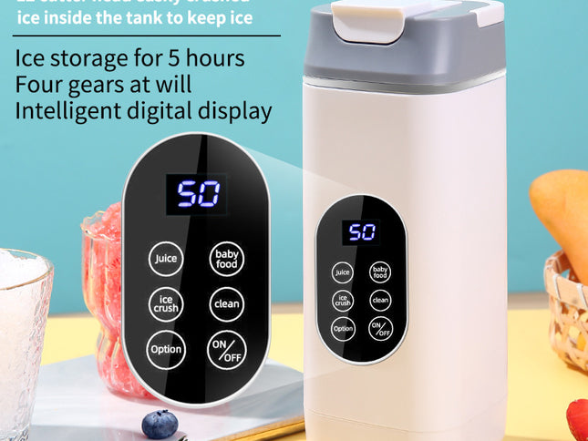 White Rechargeable Travel Blender Cup - 12 Blades, Digital Display, Self-Cleaning