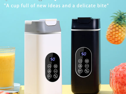 White Rechargeable Travel Blender Cup - 12 Blades, Digital Display, Self-Cleaning
