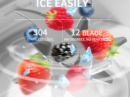 White Rechargeable Travel Blender Cup - 12 Blades, Digital Display, Self-Cleaning