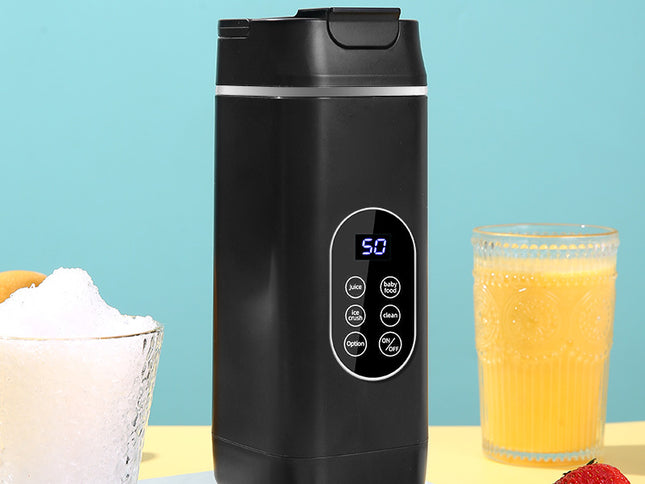 Black Rechargeable Travel Blender Cup - 12 Blades, Digital Display, Self-Cleaning