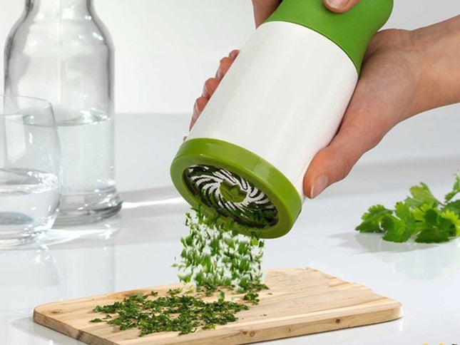 2 Pcs Green and White Manual Rotary Herb Grinder & Spice Mill - Effortless Mincing with Stainless Steel Blades for Fresh Herbs, Garlic & Spices