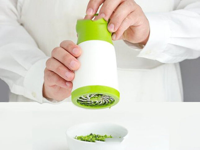 2 Pcs Green and White Manual Rotary Herb Grinder & Spice Mill - Effortless Mincing with Stainless Steel Blades for Fresh Herbs, Garlic & Spices