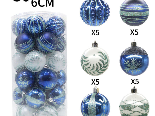 Blue 30-Piece 6cm Electroplated Christmas Baubles - Hand-Painted Tree Ornaments