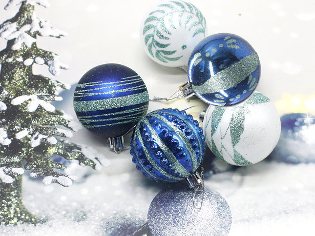 Blue 30-Piece 6cm Electroplated Christmas Baubles - Hand-Painted Tree Ornaments
