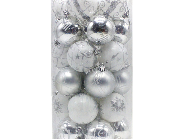 Silver 30-Piece 6cm Electroplated Christmas Baubles - Hand-Painted Tree Ornaments