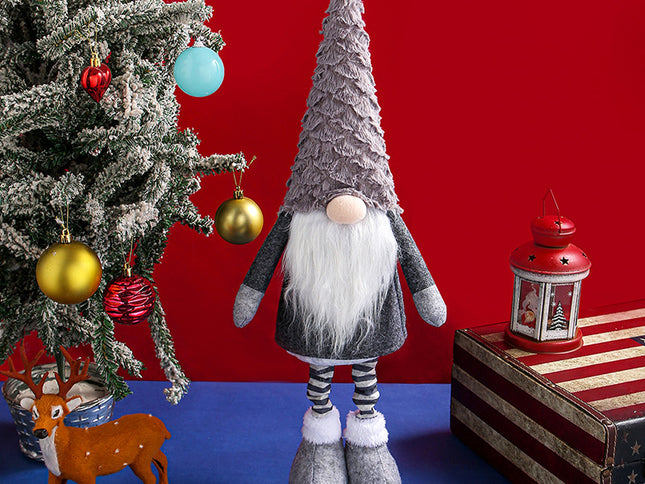 Retractable Leg Christmas Gnome Plush - Adjustable Standing Holiday Decoration(Grey)