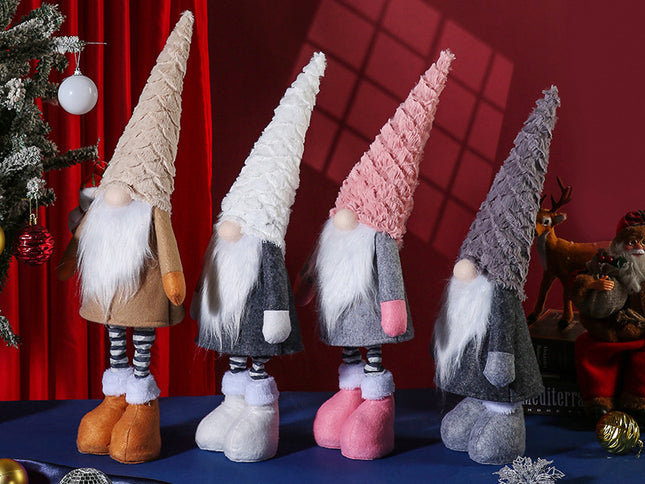 Retractable Leg Christmas Gnome Plush - Adjustable Standing Holiday Decoration(Grey)