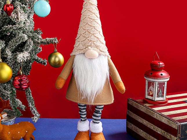 Retractable Leg Christmas Gnome Plush - Adjustable Standing Holiday Decoration(brown)