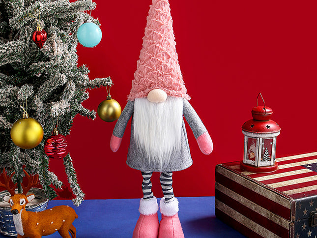 Retractable Leg Christmas Gnome Plush - Adjustable Standing Holiday Decoration(pink)