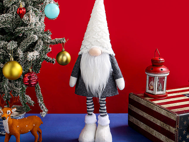 Retractable Leg Christmas Gnome Plush - Adjustable Standing Holiday Decoration(white)