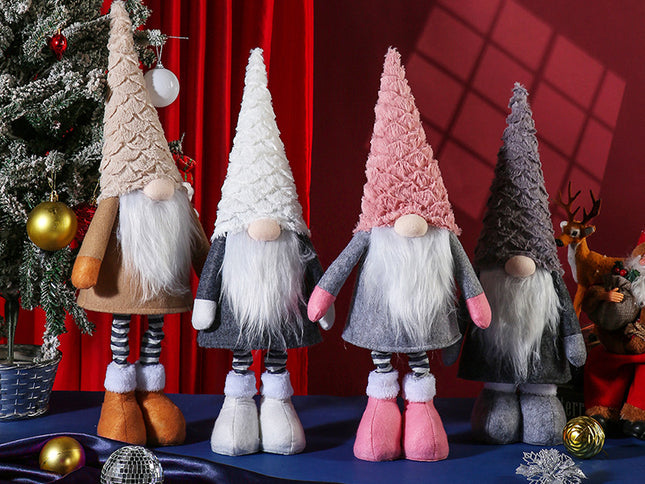 Retractable Leg Christmas Gnome Plush - Adjustable Standing Holiday Decoration(white)