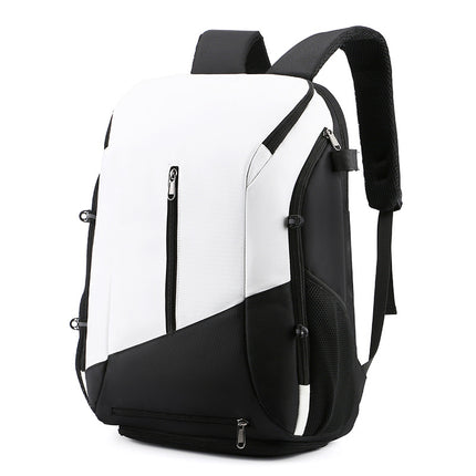 White and black Multi-functional Sports Backpack for Men & Women - Waterproof Basketball, Badminton, Tennis & Soccer Bag with Shoe Compartment + Net