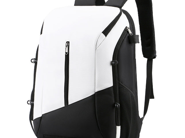 White and black Multi-functional Sports Backpack for Men & Women - Waterproof Basketball, Badminton, Tennis & Soccer Bag with Shoe Compartment + Net