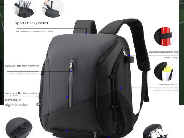White and black Multi-functional Sports Backpack for Men & Women - Waterproof Basketball, Badminton, Tennis & Soccer Bag with Shoe Compartment + Net