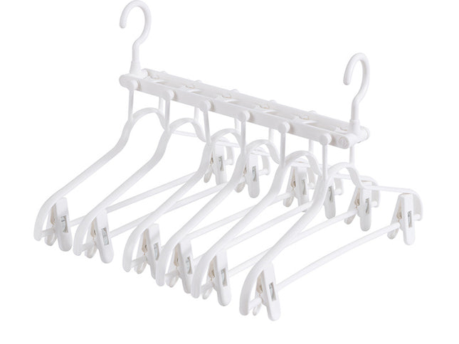 2-SET Space-Saving 6-in-1 Foldable Hanger Set Multi-Functional Closet Organizer Clothes Drying Rack with Pant Clips (White & White Clip Upgrade Edition) Ideal for Homes and Dorm Rooms