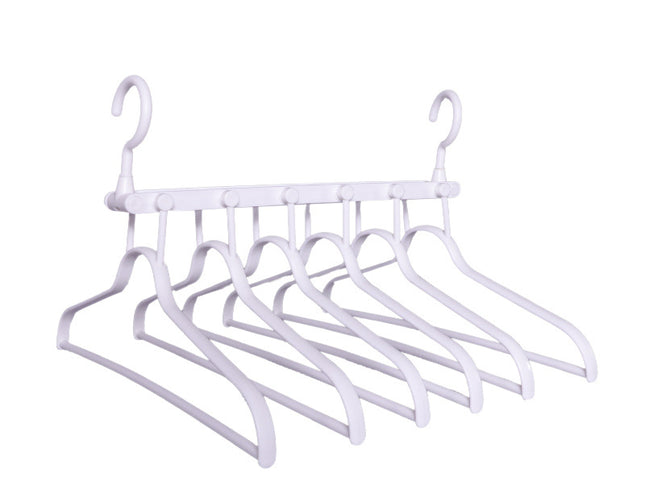 2-SET Space-Saving 6-in-1 Foldable Hanger Set Multi-Functional Closet Organizer Clothes Drying Rack with Pant Clips (White & White Clip Upgrade Edition) Ideal for Homes and Dorm Rooms