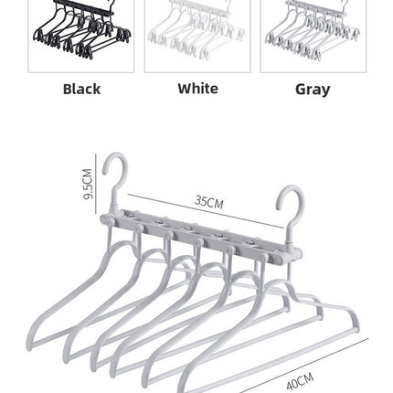 2-SET Space-Saving 6-in-1 Foldable Hanger Set Multi-Functional Closet Organizer Clothes Drying Rack with Pant Clips (White & White Clip Upgrade Edition) Ideal for Homes and Dorm Rooms