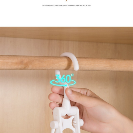 2-SET Space-Saving 6-in-1 Foldable Hanger Set Multi-Functional Closet Organizer Clothes Drying Rack with Pant Clips (White & White Clip Upgrade Edition) Ideal for Homes and Dorm Rooms