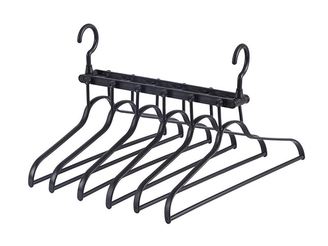 2-SET Space-Saving 6-in-1 Foldable Hanger Set Multi-Functional Closet Organizer Clothes Drying Rack with Pant Clips (Black & Black Clip Upgrade Edition) Ideal for Homes and Dorm Rooms