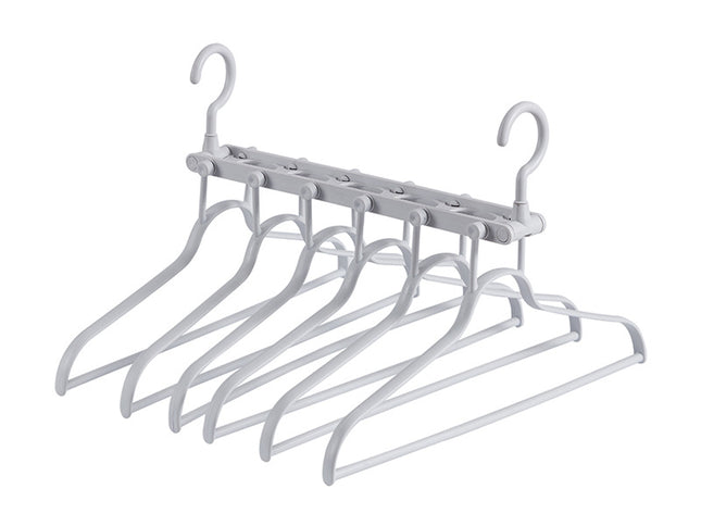 2-SET Space-Saving 6-in-1 Foldable Hanger Set Multi-Functional Closet Organizer Clothes Drying Rack with Pant Clips (Gray & Gray Clip Upgrade Edition) Ideal for Homes and Dorm Rooms