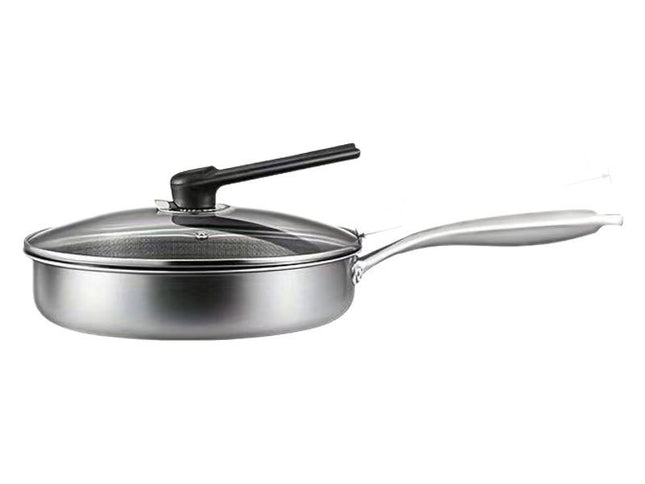 Stainless Steel Non-Stick Frying Pan 28CM Honeycomb Wok Skillet with Lid Induction Compatible Cookware Silver