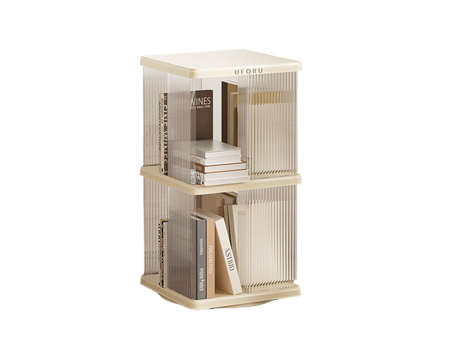 Rotating Storage Bookshelf Square 2 layers- Cream White Multi-Layer Storage Rack, 36x36x69.5cm (ABS+PET)