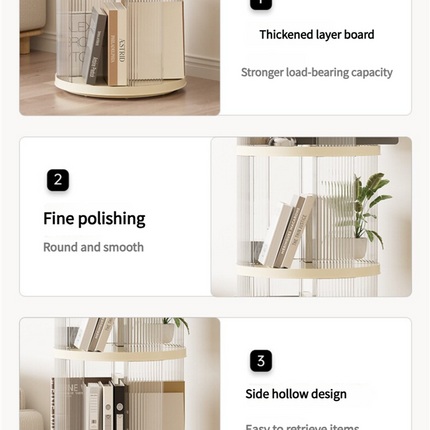 Rotating Storage Bookshelf Square 2 layers- Cream White Multi-Layer Storage Rack, 36x36x69.5cm (ABS+PET)