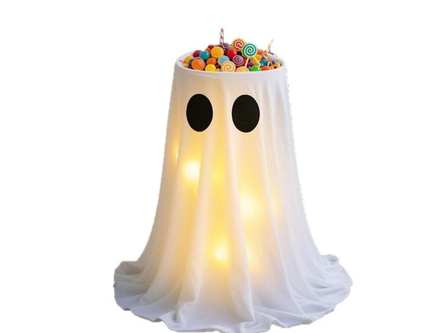 Halloween Ghost Candy Bowl Decoration with Water-Fill Base and Warm LED Battery Box Light