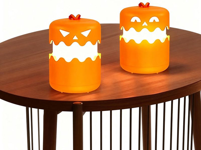 3PCS 360°Beam Hanging Pumpkin Lantern with Double-Sided Spooky Expressions and Telescopic Pull-to-Open Design, Portable Rechargeable Halloween Light, Dimmable Warm LED Party Decor