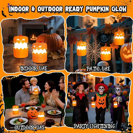 3PCS 360°Beam Hanging Pumpkin Lantern with Double-Sided Spooky Expressions and Telescopic Pull-to-Open Design, Portable Rechargeable Halloween Light, Dimmable Warm LED Party Decor