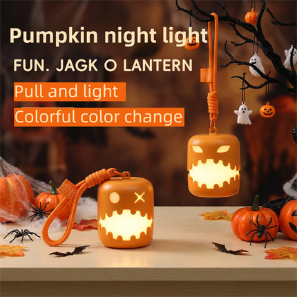 3PCS Dual-Sided Halloween Pumpkin Fun Lantern - Rechargeable Pull Cord LED Night Light with 7-Color Flash and Warm White Modes