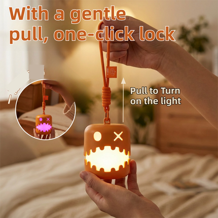3PCS Dual-Sided Halloween Pumpkin Fun Lantern - Rechargeable Pull Cord LED Night Light with 7-Color Flash and Warm White Modes