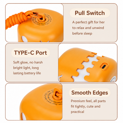 3PCS Dual-Sided Halloween Pumpkin Fun Lantern - Rechargeable Pull Cord LED Night Light with 7-Color Flash and Warm White Modes