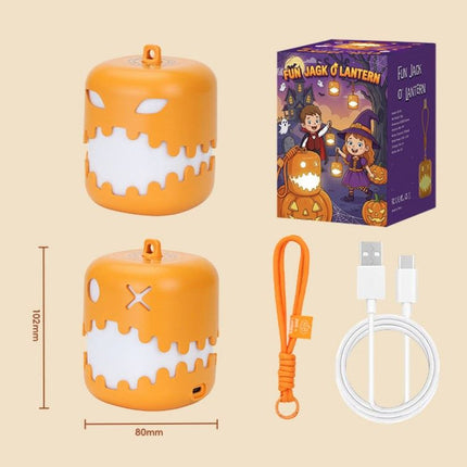 3PCS Dual-Sided Halloween Pumpkin Fun Lantern - Rechargeable Pull Cord LED Night Light with 7-Color Flash and Warm White Modes