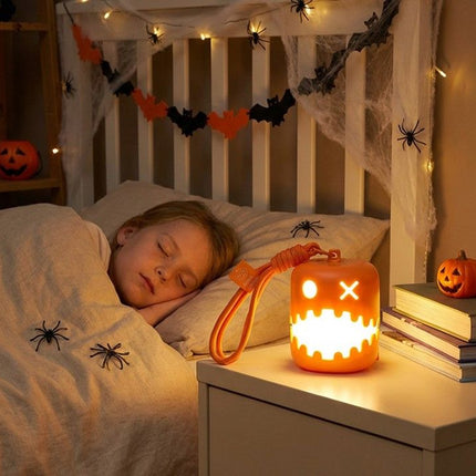 3PCS Dual-Sided Halloween Pumpkin Fun Lantern - Rechargeable Pull Cord LED Night Light with 7-Color Flash and Warm White Modes