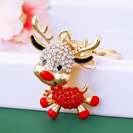 3 PCS Rhinestone Christmas Keychain Set - Zinc AlloyEnamel Santa Claus, Cute Reindeer and Christmas Tree Bag Charm Key Ring Pendant Accessories for Christmas Gifts & DIY Deco