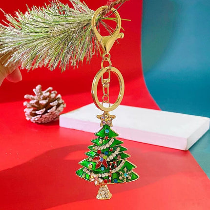 3 PCS Rhinestone Christmas Keychain Set - Zinc AlloyEnamel Santa Claus, Cute Reindeer and Christmas Tree Bag Charm Key Ring Pendant Accessories for Christmas Gifts & DIY Deco