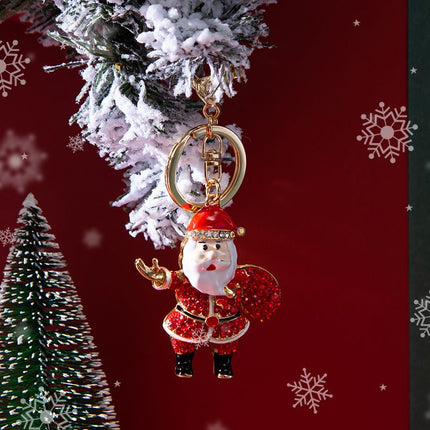 5PCS Rhinestone Enamel Christmas Santa Claus Keychain - Zinc Alloy Bag Charm Pendant Accessories for Christmas Gifts & DIY Deco