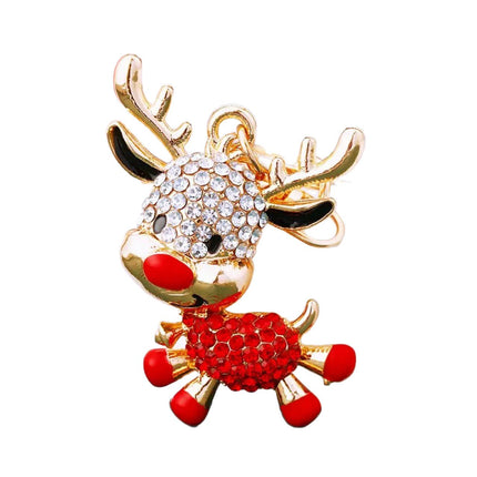 2PCS Rhinestone Enamel Christmas Reindeer Keychain - Zinc Alloy Cute Bag Charm Pendant Accessories for Christmas Gifts & DIY Deco