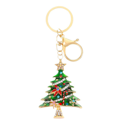2PCS Rhinestone Enamel Christmas Tree Keychain - Durable Zinc Alloy Bag Charm Pendant Accessories for Christmas Gifts & DIY Deco