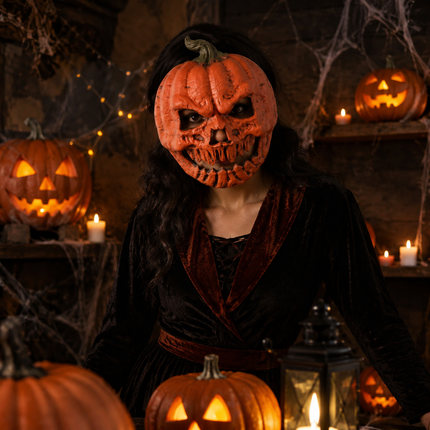 2-pack Scary Pumpkin Mask - PU Foam Pumpkin Head Costume Prop, DIY Halloween Party Decoration for Carnival, Fancy Dress, Birthdays and Festive Displays