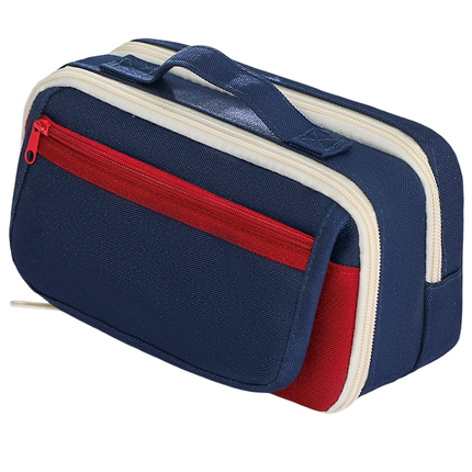 Large Capacity Multi-Layer Pencil Case with Handle - Red Contrast Stationery Storage Bag with Multiple Compartments, Magnetic Front Pocket, 21 x 10.5 x 6 cm