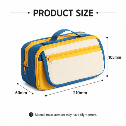 Large Capacity Multi-Layer Pencil Case with Handle - Red Contrast Stationery Storage Bag with Multiple Compartments, Magnetic Front Pocket, 21 x 10.5 x 6 cm