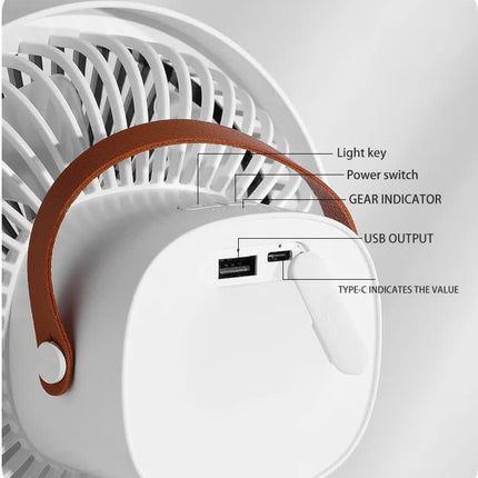 White Portable Outdoor Tripod Fan – USB Rechargeable Camping Fan with Remote Control, Folding & Adjustable for Outdoor Activities and Travel